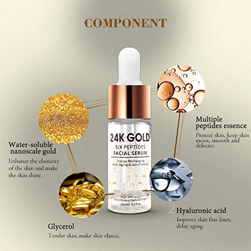 Shouhengda 24k Oro ácido hialurónico suero, Foil Hexapeptide Esencia hidratante reafirmante piel, cara fluida de belleza y hidratante corporal para la cara/cuello /