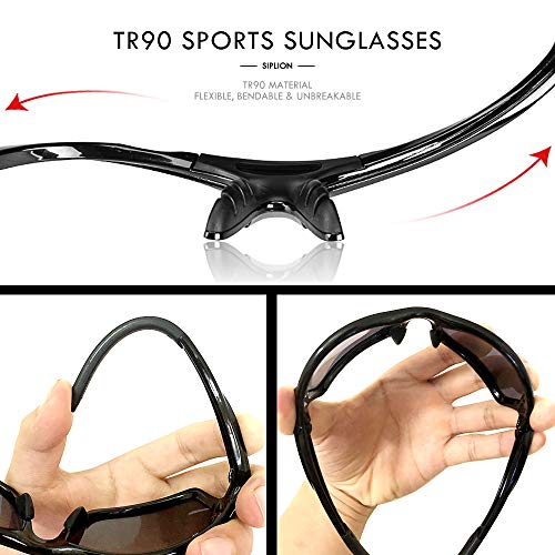 SIPLION Hombre Gafas de sol Polarizadas Deportes para Ciclismo Pesca Golf TR90 Súper ligero Marco 502 BLACK