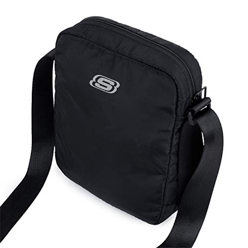 SKECHERS Bandolera pequeña Bolso Mensajero de Nailon Tacto Tela Regalo Original Unisex Mariconera Casual Funcional Cómoda Práctica Resistente S903, Negro, Talla única