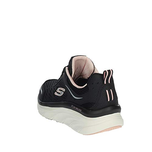 Skechers D'lux Walker, Zapatillas para Mujer, Negro (Black Leather/Mesh/Pink Trim Bkpk), 38 EU