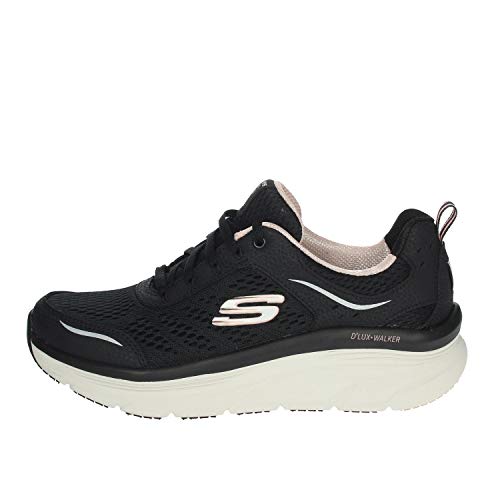 Skechers D'lux Walker, Zapatillas para Mujer, Negro (Black Leather/Mesh/Pink Trim Bkpk), 38 EU