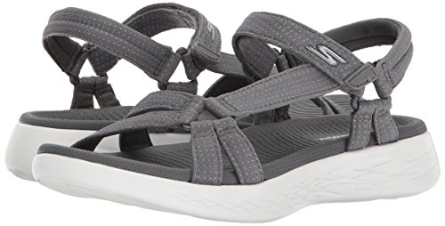 Skechers On The Go 600-Brilliancy, Sandalia con Pulsera para Mujer, Gris (Charcoal), 38 EU