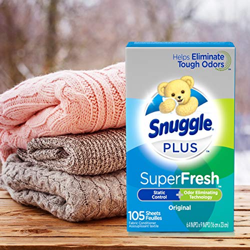 Snuggle – Carcasa rígida Plus Super Fresh Suavizante secador hojas con olor lucha contra los ingredientes, 105 Count, 1