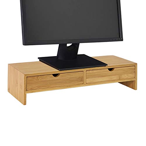 SoBuy FRG198-N, Pantalla Soporte para Monitor, Soporte de Sobremesa,bambú, Ergonómico para Universal Monitor,ES