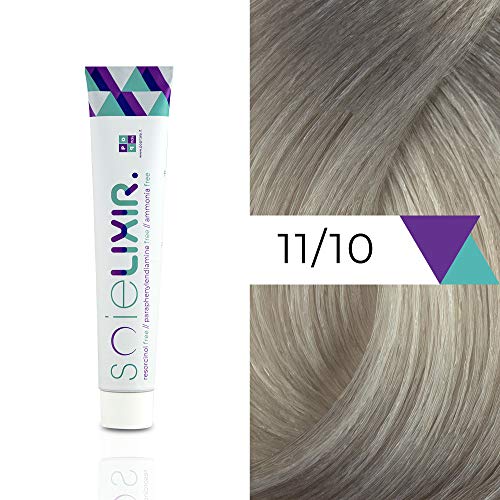 Soielixir Tinte Permanente para Cabello en crema SIN Resorcinol, parafenilendiamina y amoniaco - 93 colores - 100 ml - 11/10 Rubio Super Platino Ceniza