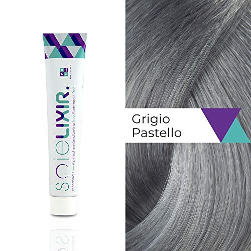 Soielixir Tinte Permanente para Cabello en crema SIN Resorcinol, parafenilendiamina y amoniaco - 93 colores - 100 ml - Gris Pastel