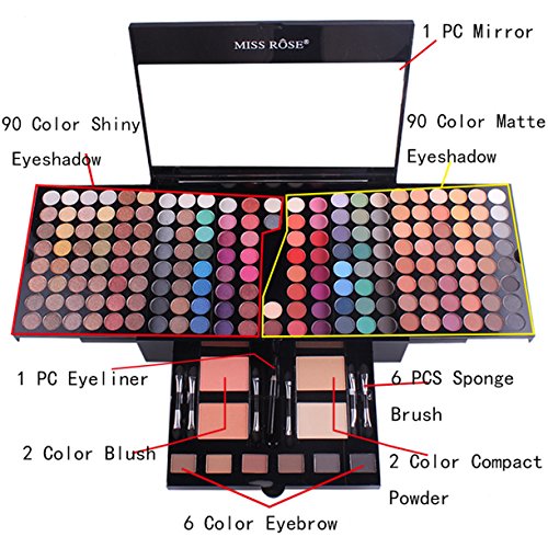 Songlela 180 Colores Paleta de Sombras de Ojo Kit, Profesional Caja de Maquillaje de Sombras de Ojos, Maquillaje de Regalo Set Incluye Sombra de Ojos, Polvo de Cejas, Coloretes, Silueta en Polvo #6