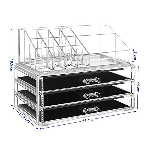 SONGMICS - Organizador de Maquillaje, acrílico, Transparente, 3 bandejas JKA002