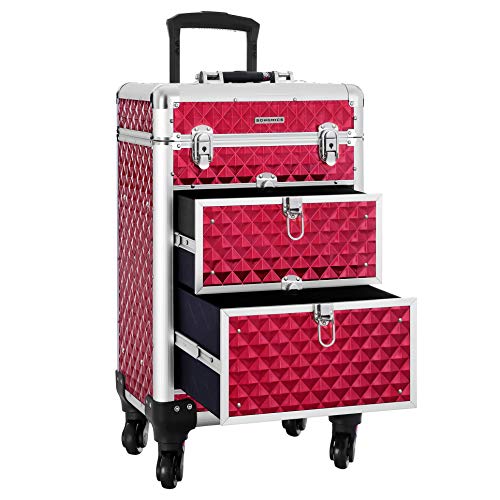 SONGMICS SONGMICS Valise de maquillage ABS Rouge 34 x 27 x 57 cm JHZ08RD Neceser de Viaje 57 Centimeters Rojo (Rouge)