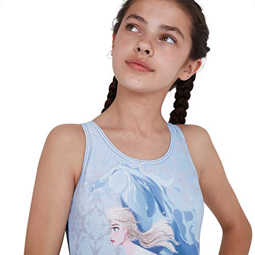 Speedo Splashback con Inserto Digital Disney Frozen 2" Elsa Bañador, Niñas, Azul Pastel/Azul Cielo/Azul Marino, 5-6