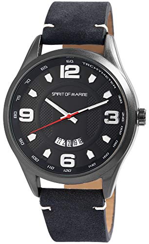 Spirit of Marine – Reloj de Pulsera analógico para Hombre, con Fecha, Metal, Piel sintética, Mecanismo de Cuarzo