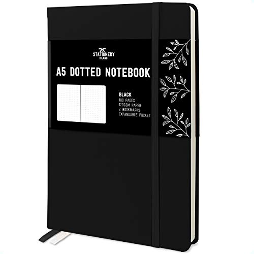 Stationery Island Cuaderno Punteado A5 – Negro. Bullet Journal de Tapa Dura Con 180 Páginas y Papel Premium de 120gsm. Para Notas, Planificación, Estudio, Viajes, Diario y Proyectos