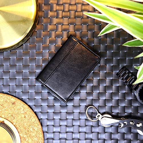 STEALTH WALLET Minimalista Portatarjetas RFID - Carteras de Tarjetas de Crédito Metálicas Delgadas y Livianas con Protección de Bloque NFC (Gris con Cuero Negro)