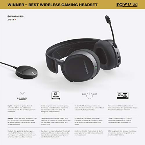 Steelseries Arctis 7 Auriculares De Juego, Inalámbricos Sin Pérdidas, Dts Headphone: X V2.0 Surround Para Pc Y PlayStation 4, Negro