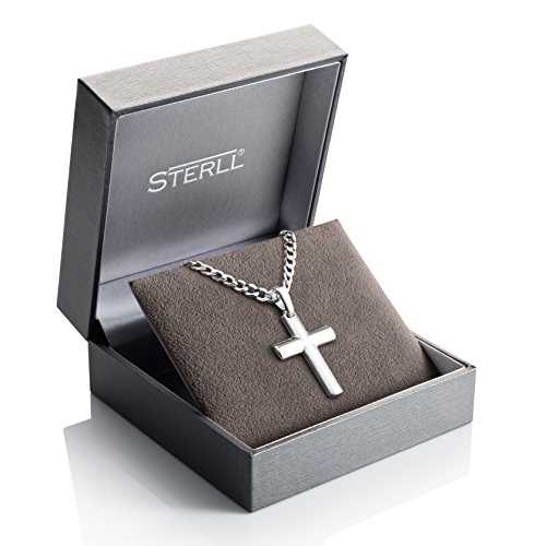 STERLL Cadena para hombre de plata 925, 60 cm de longitud, con colgante a forma de cruz, con caja de joyas, ideal como regalo de hombre