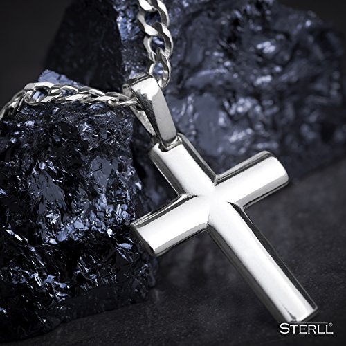 STERLL Cadena para hombre de plata 925, 60 cm de longitud, con colgante a forma de cruz, con caja de joyas, ideal como regalo de hombre