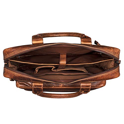 STILORD 'Leander' Bolsa de Negocios o maletín para portátil de 15.6'' Bolso de Piel para Trabajo de Hombres y Mujeres Bolsa Mensajero de Cuero auténtico, Color:Kara - Cognac