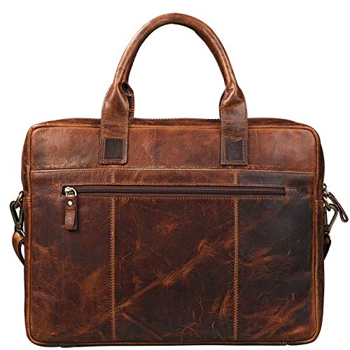 STILORD 'Leander' Bolsa de Negocios o maletín para portátil de 15.6'' Bolso de Piel para Trabajo de Hombres y Mujeres Bolsa Mensajero de Cuero auténtico, Color:Kara - Cognac