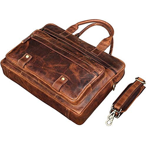 STILORD 'Leander' Bolsa de Negocios o maletín para portátil de 15.6'' Bolso de Piel para Trabajo de Hombres y Mujeres Bolsa Mensajero de Cuero auténtico, Color:Kara - Cognac