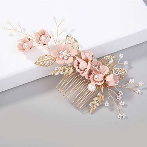 STOBOK 4pcs Pernos del Pelo de la Perla del Rhinestone del Peine del Pelo de la Boda para el Casco Nupcial de la Boda de Las Mujeres para Las Damas de Honor (Rosa)