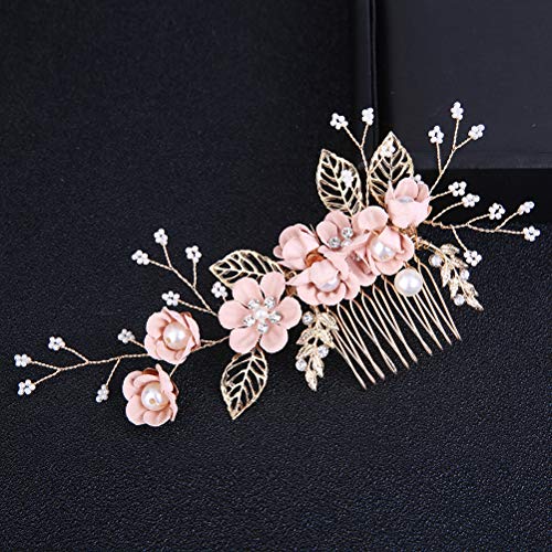 STOBOK 4pcs Pernos del Pelo de la Perla del Rhinestone del Peine del Pelo de la Boda para el Casco Nupcial de la Boda de Las Mujeres para Las Damas de Honor (Rosa)