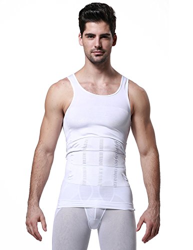 STTLZMC Faja Chaleco Hombre Adelgazante Reductora Compresion Elástica de Ropa Interior M-XXXL,Blanco,Large