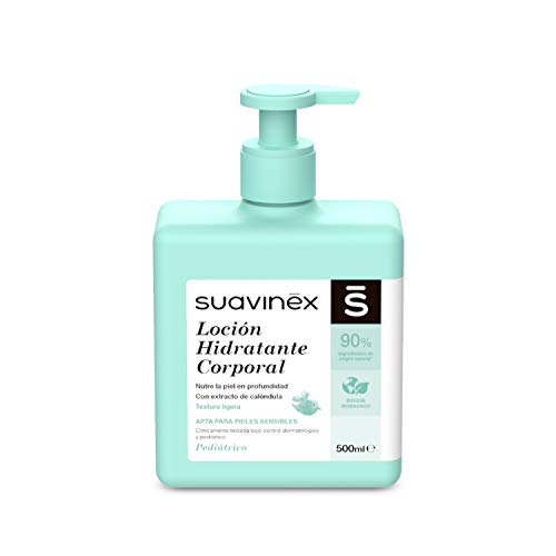 Suavinex 303792 – Loción Hidratante Corporal para Bebés, Apta para Pieles Sensibles, Textura Ligera y Fácil Absorción, 90% Ingredientes de Origen Natural, 500 ml