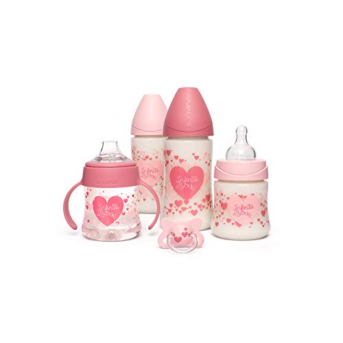 Suavinex, Pack Ahorro Little Star 4 biberones + Chupete -2-4 meses, Rosa