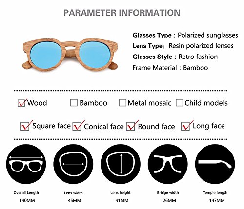 SUKUTU Hombres Mujeres Gafas De Sol De Bambú Hechas A Mano Gafas de Madera Polarizadas Moda Retro Al Aire Libre con Caja de Bambú SU039