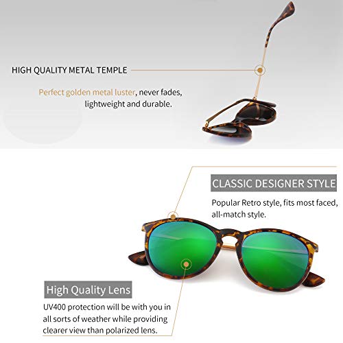 SUNGAIT Clásico Retro Gafas de sol Mujer Hombre Unisex 400 UV Ámbar/Verde 1567