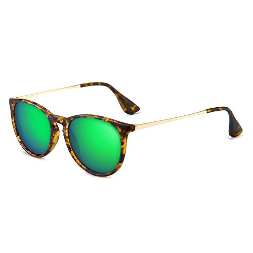 SUNGAIT Clásico Retro Gafas de sol Mujer Hombre Unisex 400 UV Ámbar/Verde 1567