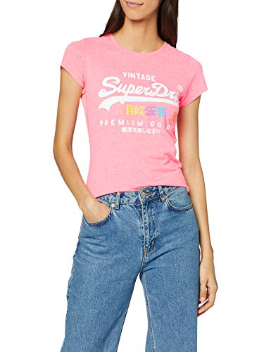 Superdry Premium Goods Puff Entry tee Camiseta de Tirantes, Rosa (Neon Pink Snowy Zv0), XS (Talla del Fabricante:8) para Mujer