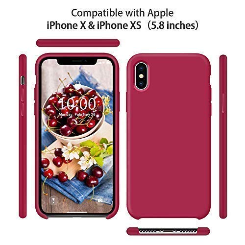 SURPHY Funda Silicona para iPhone XS iPhone X, Carcasa con Superfino Pelusa Forro, Funda para Teléfono Anti-rañazos de 5.8 Pulgadas para iPhone XS iPhone X, Rosa Roja