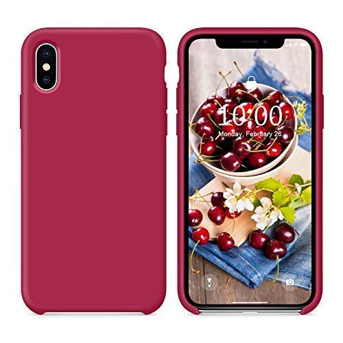 SURPHY Funda Silicona para iPhone XS iPhone X, Carcasa con Superfino Pelusa Forro, Funda para Teléfono Anti-rañazos de 5.8 Pulgadas para iPhone XS iPhone X, Rosa Roja