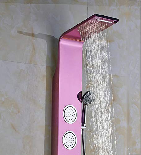 SXMXN Columna Hidromasaje para Ducha Ducha De Baño Grifo De Temperatura Panel De Ducha Sistema De Masaje Corporal Jets Torre De Ducha Columna Grifo Dibujo (Color : Azul, Rosa, Dorado),Pink