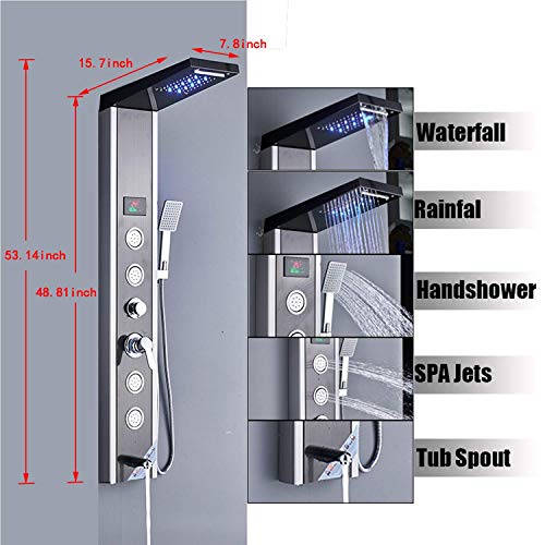 SXMXN Grifo De Ducha De Baño con Pantalla Digital De Visualización De Temperatura LED Sistema De Columna De Hidromasaje Corporal Chorro Grifo De Columna De Ducha De Torre,Chrome