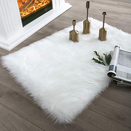 SXYHKJ Alfombra de imitación de Piel de Cordero, Artificial Alfombra, excelente Piel sintética de Calidad Alfombra de Lana ，Adecuado para salón Dormitorio baño sofá Silla cojín (Blanco, 60x90cm)