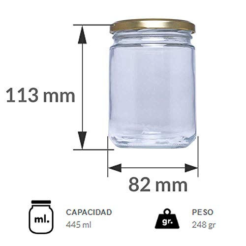 Tarros de cristal con tapas para conservas Pack de 46 unidades. Frascos hermeticos de 445 ml con tapa de rosca cerrado hermético para todo tipo de conserva casera