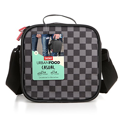 TATAY Urban Food Casual - Bolsa térmica porta alimentos con 4 tapers herméticos incluidos, 3 litros de capacidad, Gris /Negro, 22.5 x 10 x 22 cm