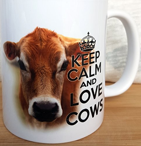 Taza con diseño de vaca con texto "Keep Calm and Love Cows".