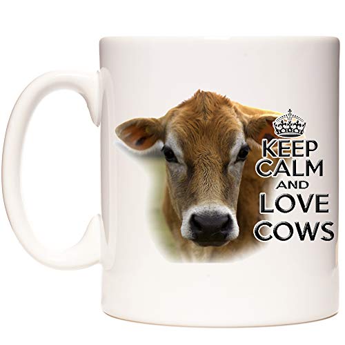 Taza con diseño de vaca con texto "Keep Calm and Love Cows".