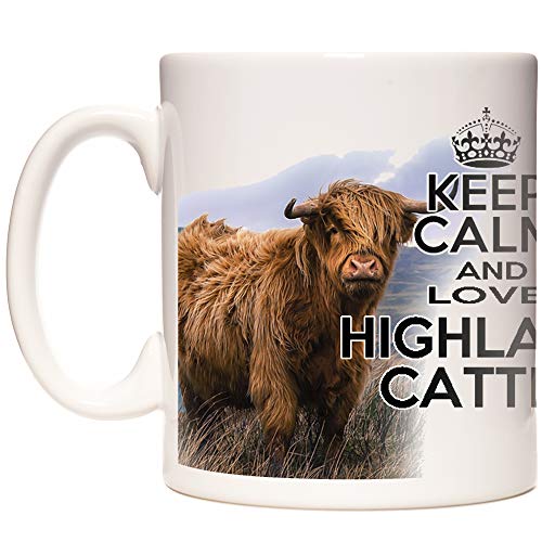 Taza de café con texto "Keep Calm and Love Highland Gattle"