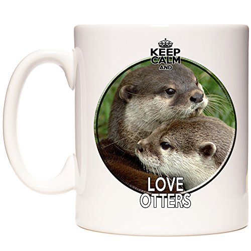 Taza de nutria, con texto en inglés "Keep Calm and Love Otters". Exclusivo de KazMugz. Taza de regalo de cerámica. Excelente regalo de cumpleaños. Posavasos y llavero a juego disponibles.