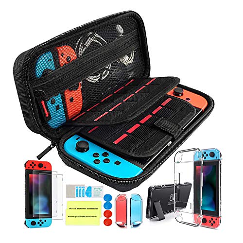 Th-some Kit de Accesorios 14 en 1 para Nintendo Switch, Funda Protectora para Interruptor Nintendo, Cubierta Transparente para Interruptor, Protector de Pantalla, Tapas Empuñadura de Pulgar (Negro)