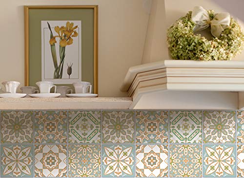 The Nisha 24 PC pegatinas para pared Adhesivo de Pared Salpicadero de Vinilos Azulejos Adhesivos Arte Ecléctico para la Cocina & Baño, 10x10 cm, Fution oriental