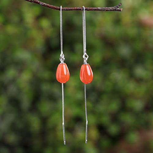 THTHT Vintage Aretes S925 Mujer Plata South Magnolia Mosaico Rojo Subprocesos Simple Y Elegante Temperamento Estético De Gama Alta De Estilo Chino Clásico