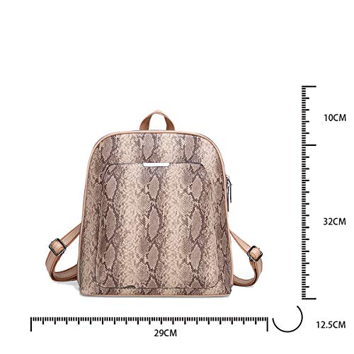 Tisdaini® Mujer Moda Alta capacidad Textura de piel de serpiente Bolso mochila Caqui