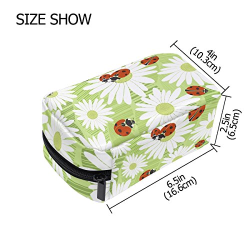 TIZORAX - Bolsa organizadora de viaje para cosméticos y mariquitas, diseño de camomilas y mariquitas