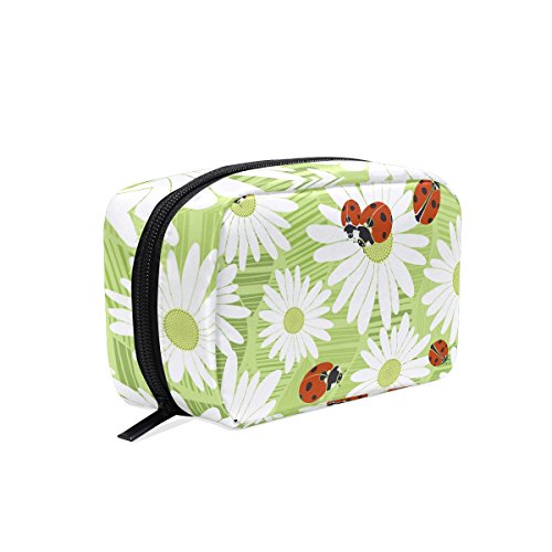 TIZORAX - Bolsa organizadora de viaje para cosméticos y mariquitas, diseño de camomilas y mariquitas