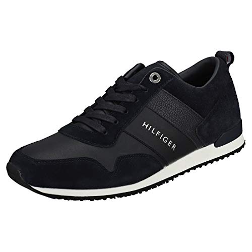 Tommy Hilfiger Iconic Leather Suede Mix Runner, Zapatillas para Hombre, Azul (Midnight 403), 47 EU